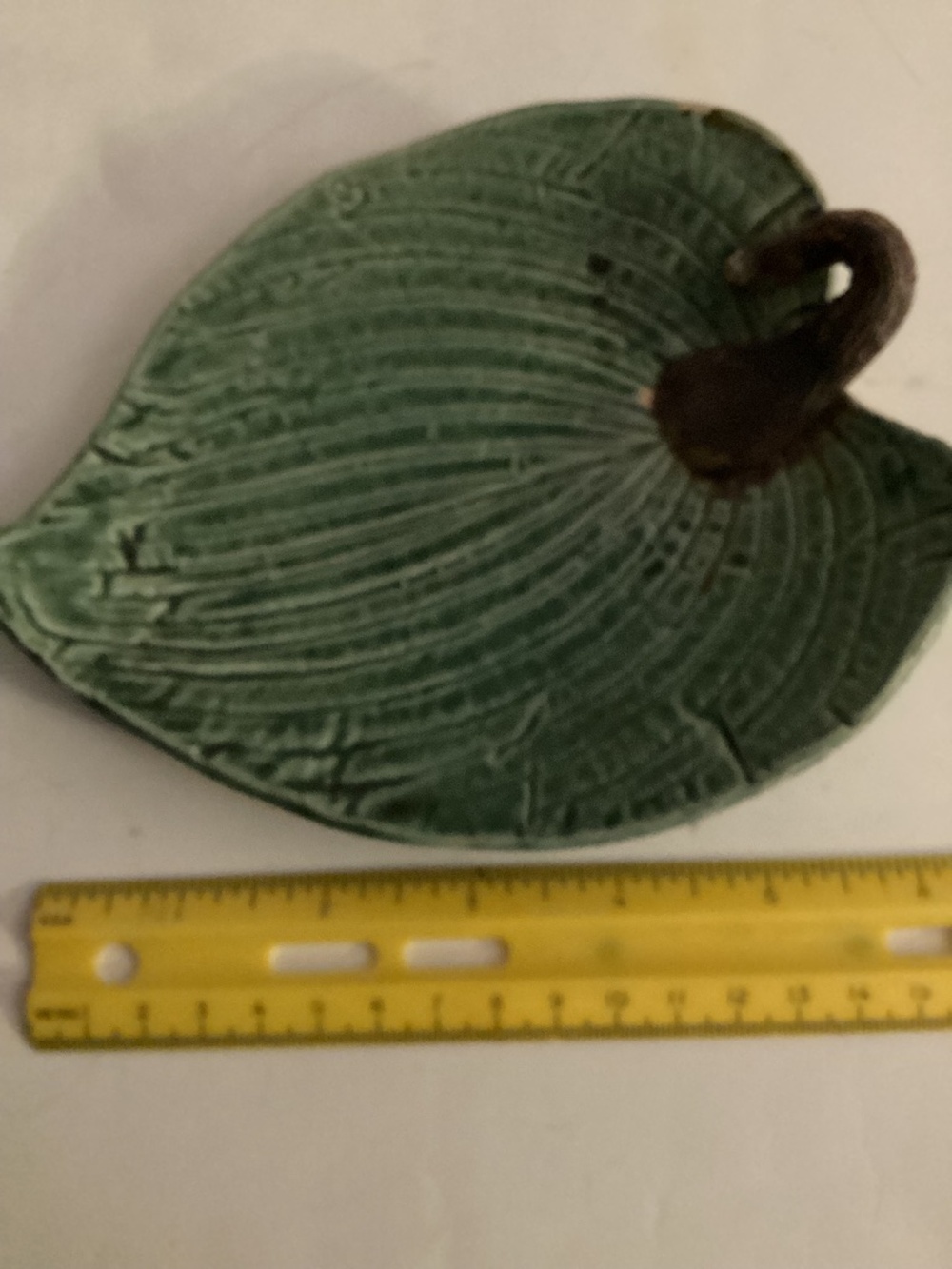 Handmade Green Pottery Leaf Shaped Dish from Ohio Potter